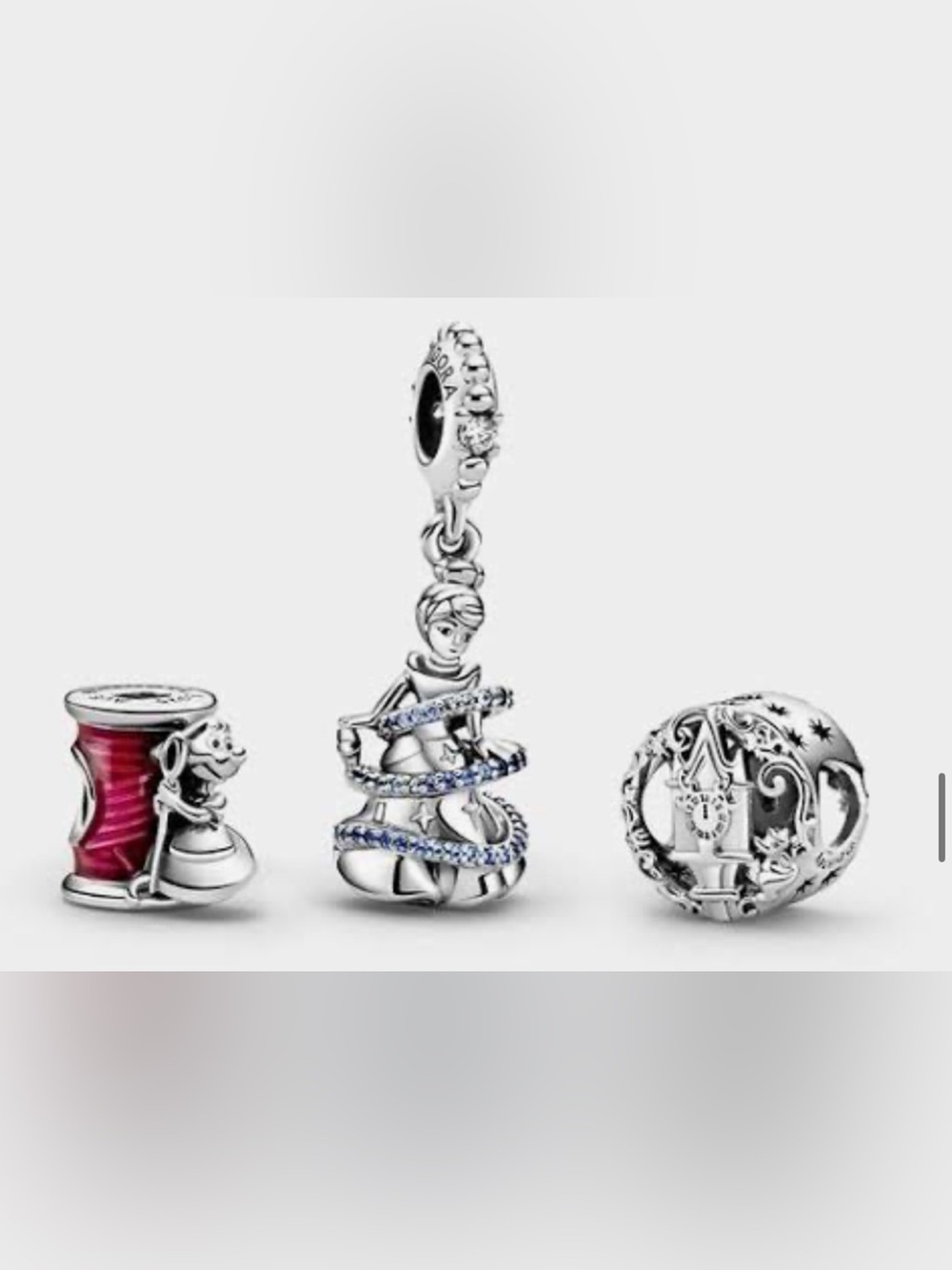 Authentic 7 Cinderella Pandora Charms & Silver And Blue Bracelet